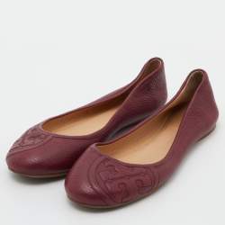 Pre Owned Tory Burch Burgundy Leather Ballet Flats Size 36.5