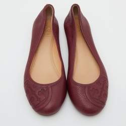 Pre Owned Tory Burch Burgundy Leather Ballet Flats Size 36.5