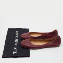 Pre Owned Tory Burch Burgundy Leather Ballet Flats Size 36.5