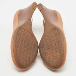 Pre Owned Tory Burch Brown Leather Wedge Pumps Size 37