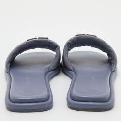 Pre Owned Tory Burch Ash Blue Patent Leather Double T Sport Slides Size 39.5