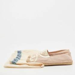 Pre Owned Tory Burch Pink/Off White Canvas and Patent Leather Poppy Espadrille Flats Size 37