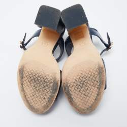 Pre Owned Tory Burch Blue Croc Embossed Leather Martine Platform Ankle Strap Sandals Size 35.5