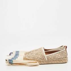 Pre Owned Tory Burch Brown/Beige T Monogram Canvas And Leather Espadrille Loafers Size 38.5
