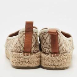 Pre Owned Tory Burch Brown/Beige T Monogram Canvas And Leather Espadrille Loafers Size 38.5