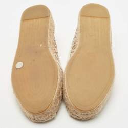 Pre Owned Tory Burch Brown/Beige T Monogram Canvas And Leather Espadrille Loafers Size 38.5