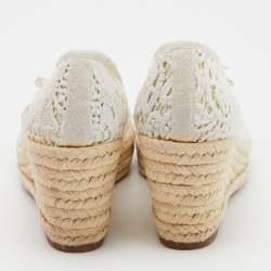 Pre Owned Tory Burch White Lace Jackie Peep Toe Espadrilles Wedge Sandal Size 39