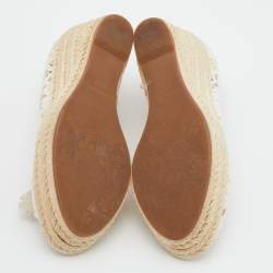 Pre Owned Tory Burch White Lace Jackie Peep Toe Espadrilles Wedge Sandal Size 39