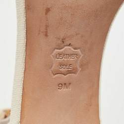 Pre Owned Tory Burch Off-White Embroidered Canvas Ankle Strap Sandals Size 39