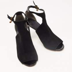 Pre Owned Tory Burch Black Suede and Patent Leather Ashton Booties Size 38