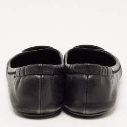 Pre Owned Tory Burch Black Leather Minnie Ballet Flats Size 36