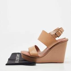 Pre Owned Tory Burch Beige Leather Lexington Wedge Sandals Size 39.5