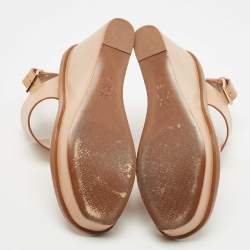 Pre Owned Tory Burch Beige Leather Lexington Wedge Sandals Size 39.5