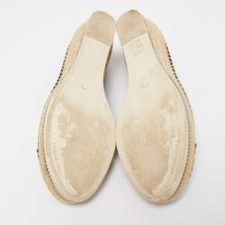 Pre Owned Tory Burch Black Canvas and Leather Wedge Espadrille Flats Size 39.5