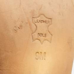 Pre Owned Tory Burch Gold/Beige Leather and Canvas Curio Sandals Size 39.5