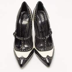 Pre Owned Tory Burch Black/White Brogue Leather Everly Pumps Size 39.5