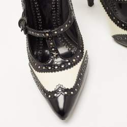 Pre Owned Tory Burch Black/White Brogue Leather Everly Pumps Size 39.5
