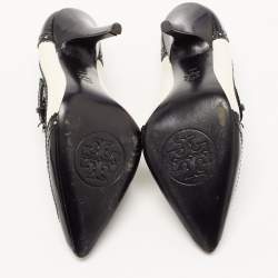 Pre Owned Tory Burch Black/White Brogue Leather Everly Pumps Size 39.5