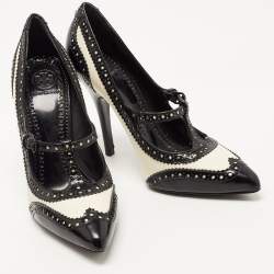 Pre Owned Tory Burch Black/White Brogue Leather Everly Pumps Size 39.5