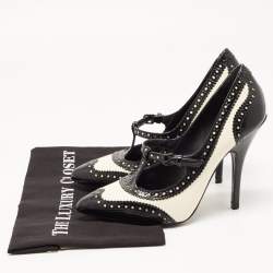 Pre Owned Tory Burch Black/White Brogue Leather Everly Pumps Size 39.5