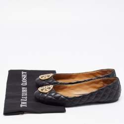 Pre Owned Tory Burch Black Quilted Leather Benton Ballet Flats Size 38.5