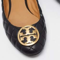 Pre Owned Tory Burch Black Quilted Leather Benton Ballet Flats Size 38.5