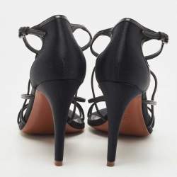 Pre Owned Tory Burch Black Leather Blossom Floral Embellished Sandals Size 38