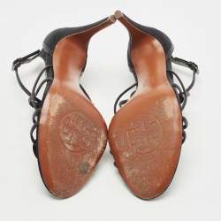 Pre Owned Tory Burch Black Leather Blossom Floral Embellished Sandals Size 38