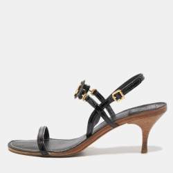 Pre Owned Tory Burch Black Patent and Leather Ankle Strap Sandals Size 39.5