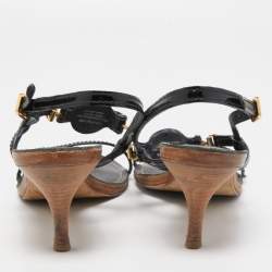 Pre Owned Tory Burch Black Patent and Leather Ankle Strap Sandals Size 39.5