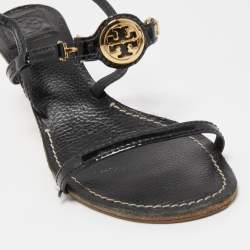 Pre Owned Tory Burch Black Patent and Leather Ankle Strap Sandals Size 39.5