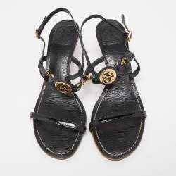 Pre Owned Tory Burch Black Patent and Leather Ankle Strap Sandals Size 39.5