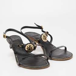 Pre Owned Tory Burch Black Patent and Leather Ankle Strap Sandals Size 39.5