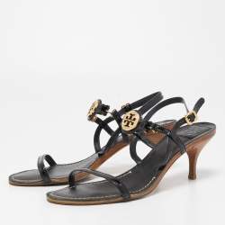 Pre Owned Tory Burch Black Patent and Leather Ankle Strap Sandals Size 39.5