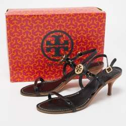 Pre Owned Tory Burch Black Patent and Leather Ankle Strap Sandals Size 39.5