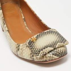 Pre Owned Tory Burch Beige/Black Python Embossed Leather Pumps Size 40