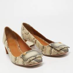 Pre Owned Tory Burch Beige/Black Python Embossed Leather Pumps Size 40