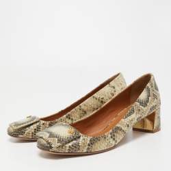Pre Owned Tory Burch Beige/Black Python Embossed Leather Pumps Size 40