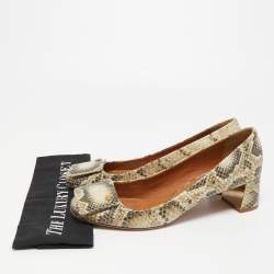 Pre Owned Tory Burch Beige/Black Python Embossed Leather Pumps Size 40