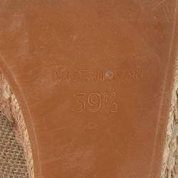 Pre Owned Tory Burch Beige/Tan Canvas and Leather Espadrille Wedge Pumps Size 39.5