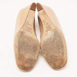 Pre Owned Tory Burch Beige Leather Lowell Wedge Pumps Size 38.5