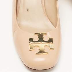 Pre Owned Tory Burch Beige Leather Lowell Wedge Pumps Size 38.5