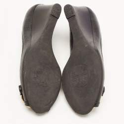 Pre Owned Tory Burch Black Leather Wedge Pumps Size 40