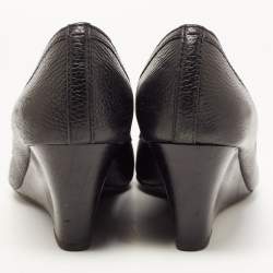 Pre Owned Tory Burch Black Leather Wedge Pumps Size 40