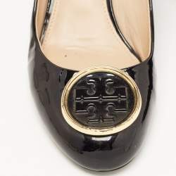 Pre Owned Tory Burch Black Patent Leather Wedge Pumps Size 40.5