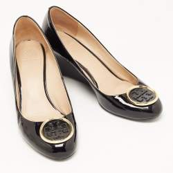 Pre Owned Tory Burch Black Patent Leather Wedge Pumps Size 40.5