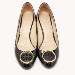 Pre Owned Tory Burch Black Patent Leather Wedge Pumps Size 40.5