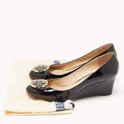 Pre Owned Tory Burch Black Patent Leather Wedge Pumps Size 40.5