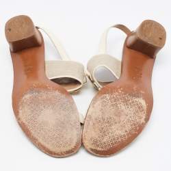 Pre Owned Tory Burch Off-white/Grey Leather And Canvas Lowell Sandals Size 37.5