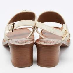 Pre Owned Tory Burch Off-white/Grey Leather And Canvas Lowell Sandals Size 37.5